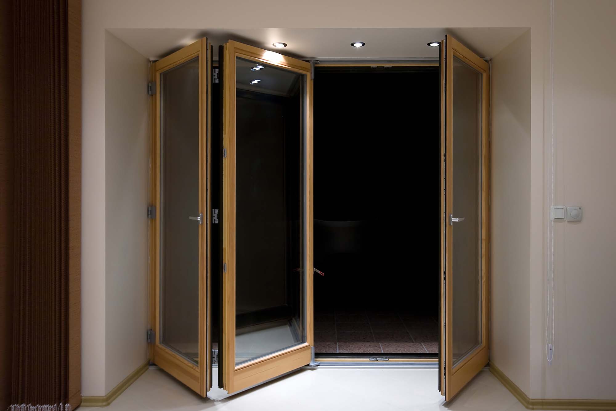 Wooden folding doors with lighting